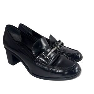 Lauren Ralph Lauren Dalena Heeled Loafer Womens 8B Black Good Leather RLL Logo